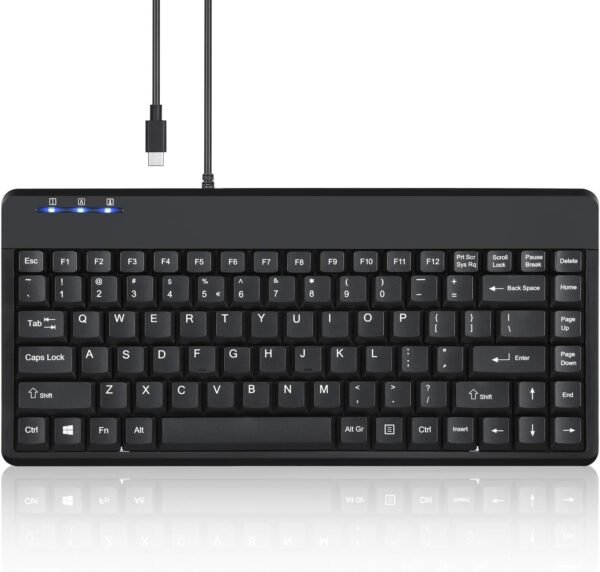 Perixx PERIBOARD-409C Wired USB Type-C Mini Keyboard - Build-in 2xUSB2.0 Hubs - 5.9 Ft Cable - Black - US English