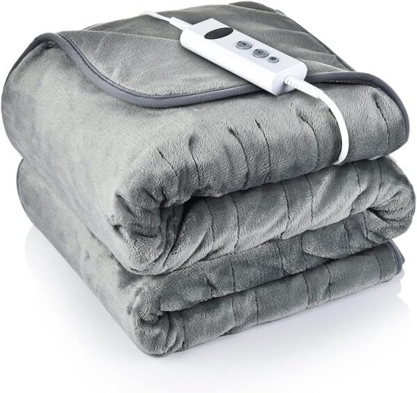 Electric Heated Throw, 135x185cm Large Electric Blanket Soft Flannel Over Blanket with 10 Adjustable Temperature Levels, 9 Hours Timer, Fast Heating and Machine-Washable Electric Over Blanket