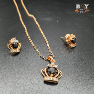 Princess Crown Pendant Set With Earrings Black Color