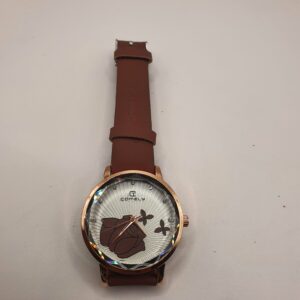 COMELY Women Brown Flower Printed Dial & Brown Leather Straps Analogue Watch