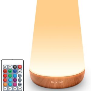Auxmir Night Light, LED Touch Bedside Table Lamp, Remote Control Dimmable Light with RGB Color Changing, USB Rechargeable, Portable Lamp for Children, Kids, Bedroom, Living Room, Camping