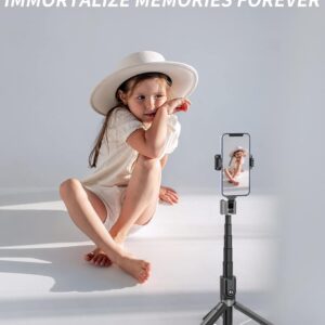 Tupwoon Selfie Stick, 110 cm Rechargeable Selfie Pole, Reinforced and Stable Tripod Telescopic Aluminium Alloy Rod Compatible with iPhone and Android Devices, Non-Slip Feet