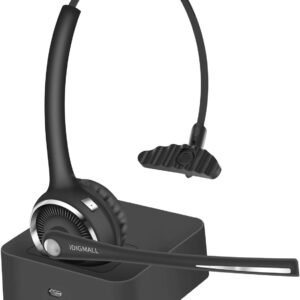 DIGMALL Trucker Bluetooth 5.0 Headset for Cell Phones, Wireless Headphones w/Mic, Noise Cancelling Office Headset w/Charging Base for PC Laptop Call Center Skype (Black)…