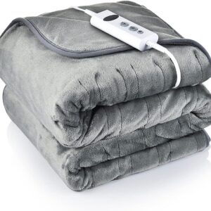 Electric Heated Throw, 135x185cm Large Electric Blanket Soft Flannel Over Blanket with 10 Adjustable Temperature Levels, 9 Hours Timer, Fast Heating and Machine-Washable Electric Over Blanket
