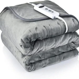 Electric Heated Throw, 135x185cm Large Electric Blanket Soft Flannel Over Blanket with 10 Adjustable Temperature Levels, 9 Hours Timer, Fast Heating and Machine-Washable Electric Over Blanket