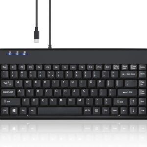 Perixx PERIBOARD-409C Wired USB Type-C Mini Keyboard - Build-in 2xUSB2.0 Hubs - 5.9 Ft Cable - Black - US English