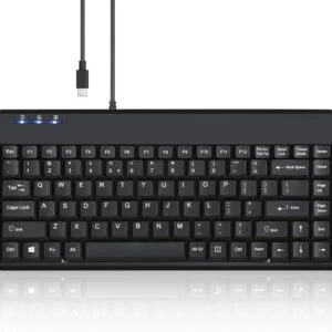 Perixx PERIBOARD-409C Wired USB Type-C Mini Keyboard - Build-in 2xUSB2.0 Hubs - 5.9 Ft Cable - Black - US English