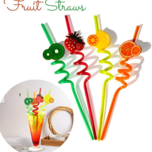 Pack of 4 - Reusable Spiral Fruit Shape Straws Multicolor (Random shapes & color)